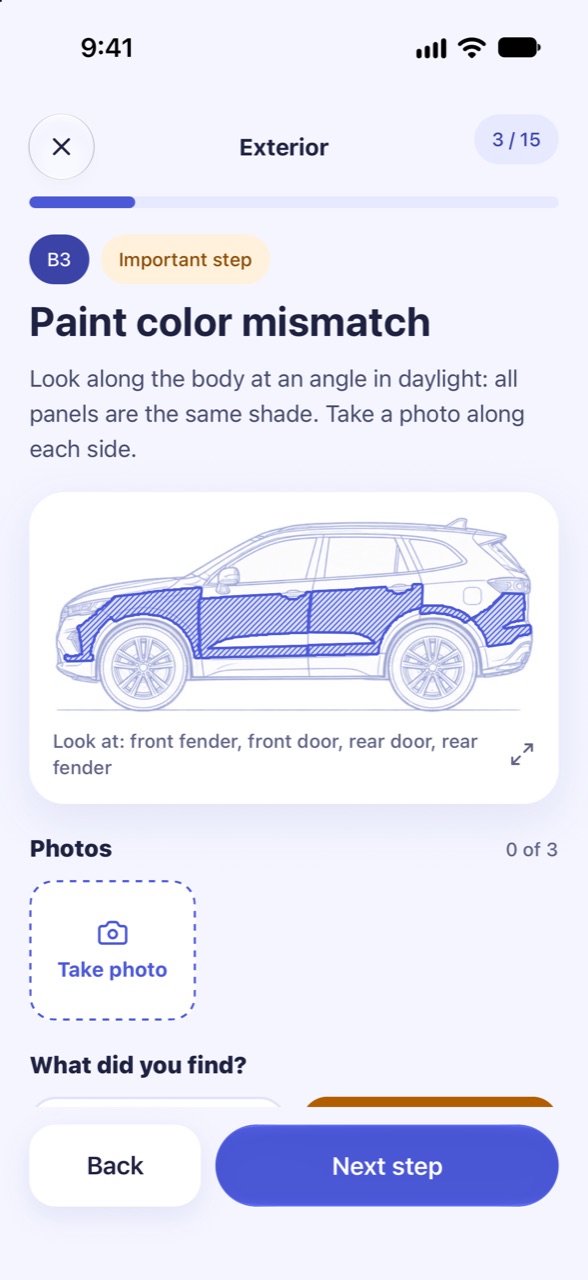 Know where to look: CarCheckup screen