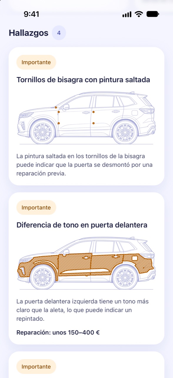Cada hallazgo explicado: pantalla de CarCheckup