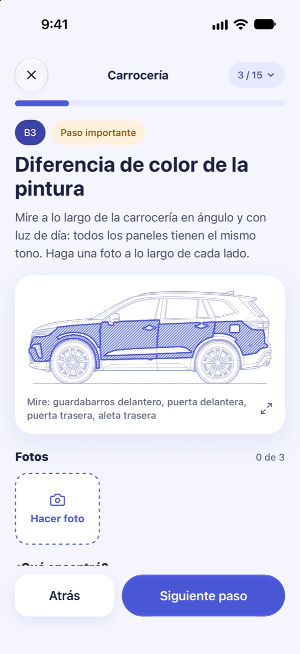 Sepa dónde mirar: pantalla de CarCheckup