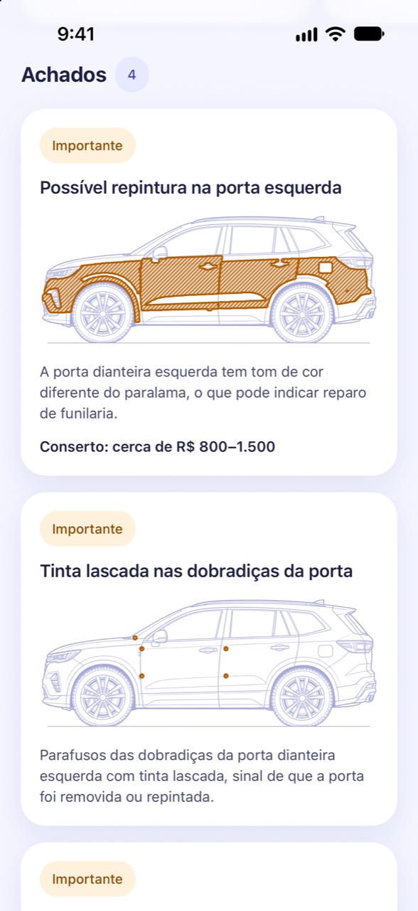 Cada achado explicado: tela do CarCheckup