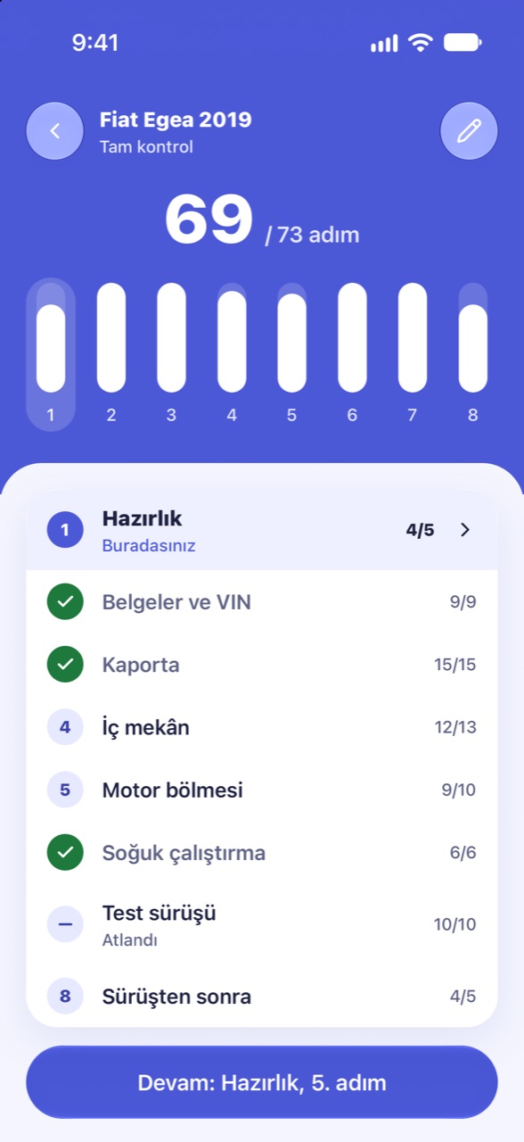 Sekiz aşama: CarCheckup ekranı